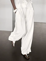 Linen blend darted palazzo trousers