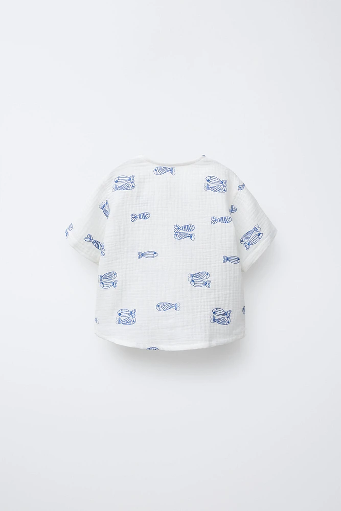 CHEMISE STRUCTURE POISSONS BRODÉS