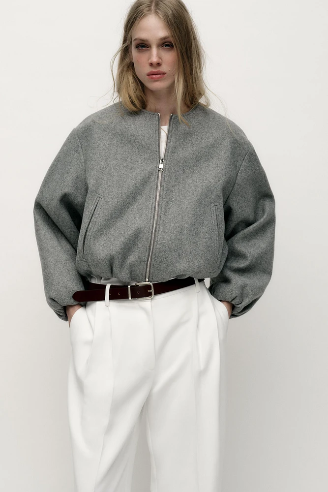 BLOUSON BOMBER DOUX À FINITIONS ÉLASTIQUES