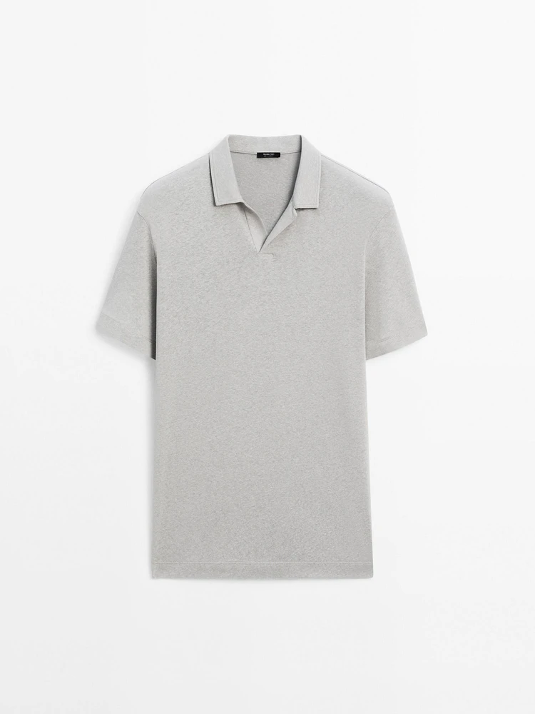 Linen blend short sleeve polo shirt