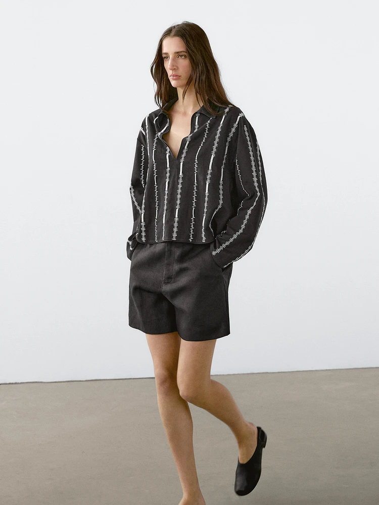 100% linen short Bermuda shorts