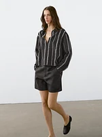 100% linen short Bermuda shorts
