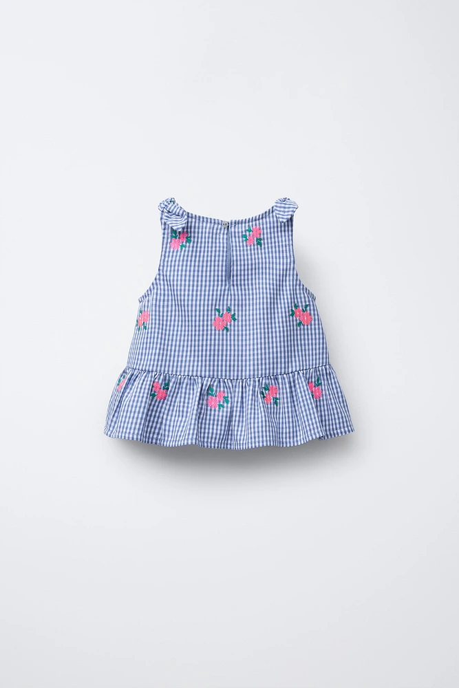 CHEMISE IMPRIMÉ À CARREAUX BRODÉ FLEURS