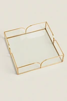 GLASS NAPKIN HOLDER WITH METAL TRIM