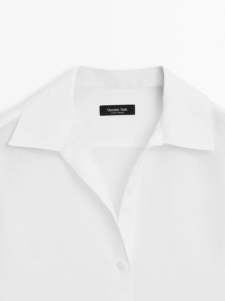 100% linen open collar shirt