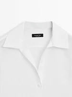 100% linen open collar shirt