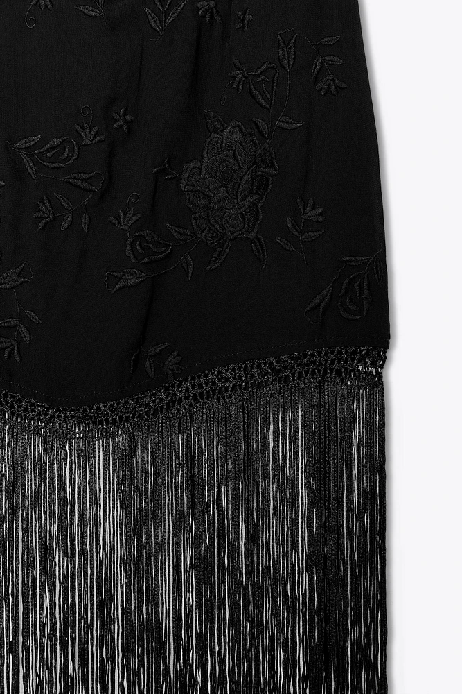 ROBE HALTER BRODERIES FRANGES