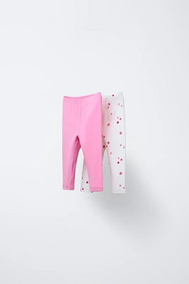 TWO-PACK FLORAL PRINT RIBBED LEGGINGS