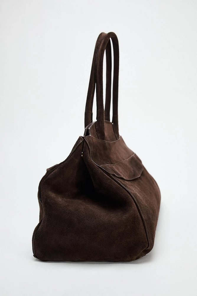 SPLIT LEATHER SHOULDER BAG