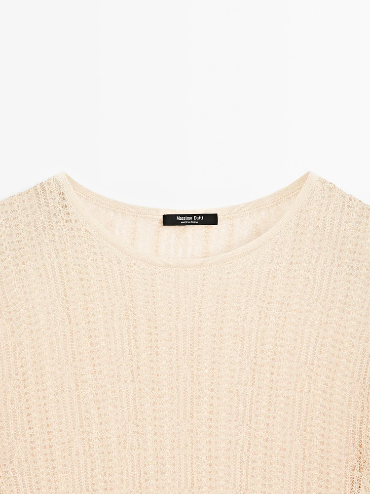 Long sleeve T-shirt with openwork fabric