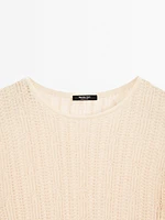 Long sleeve T-shirt with openwork fabric