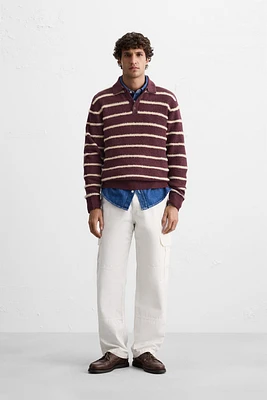 STRIPED TEXTURED KNIT POLO SHIRT