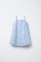 EMBROIDERED FLORAL DENIM DRESS