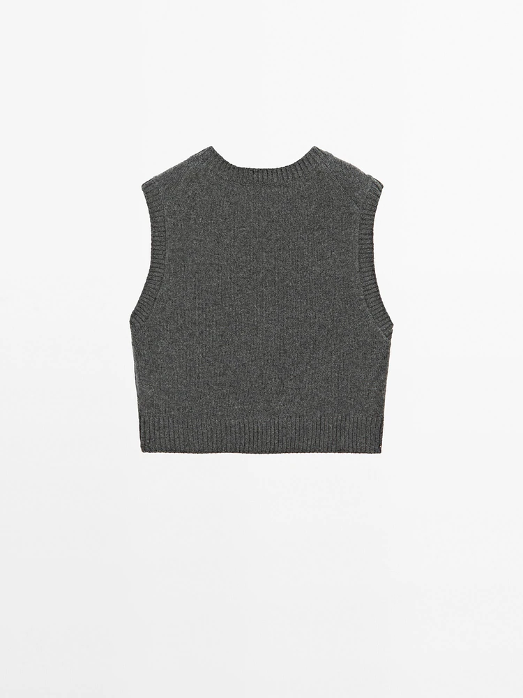 Veste sans manches 100 % cachemire à col en V
