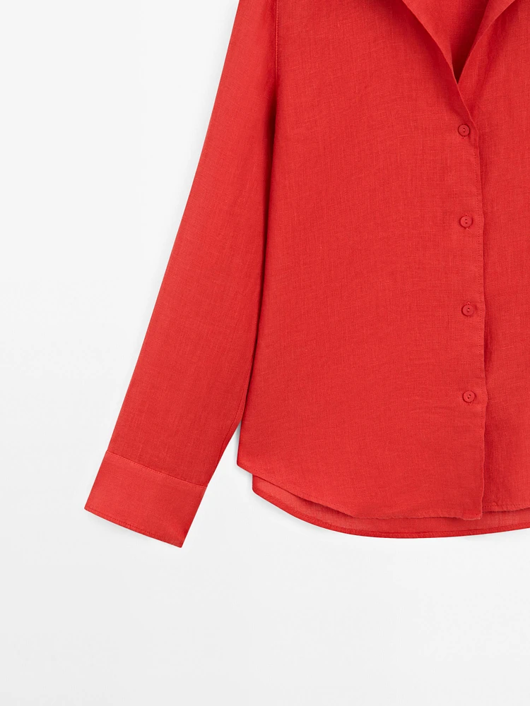 100% linen open collar shirt