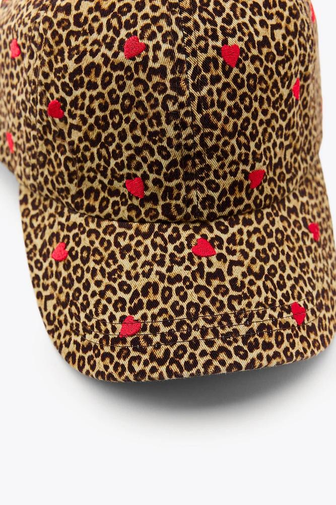 EMBROIDERED ANIMAL PRINT TWILL CAP