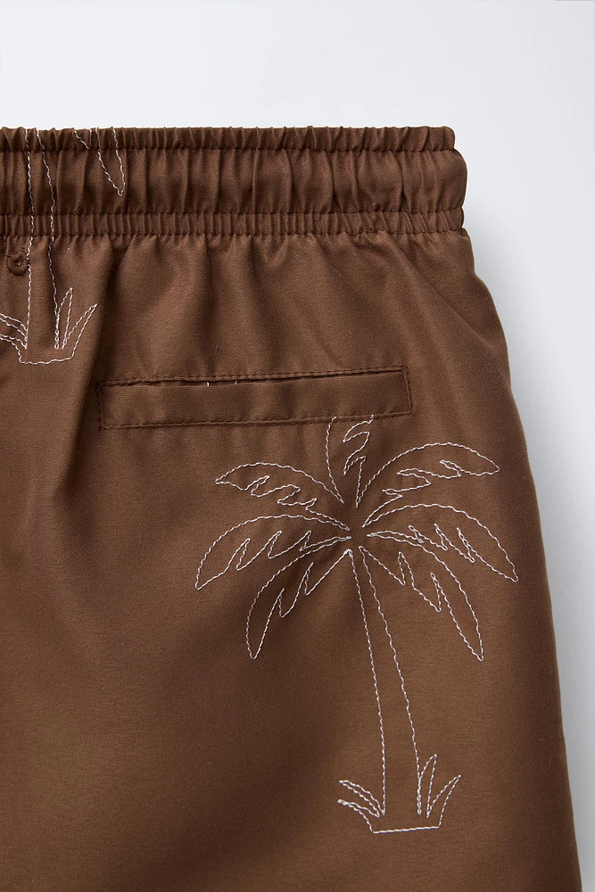 6-14 ÑOA/ EMBROIDERED PALM TREE SWIM SHORTS