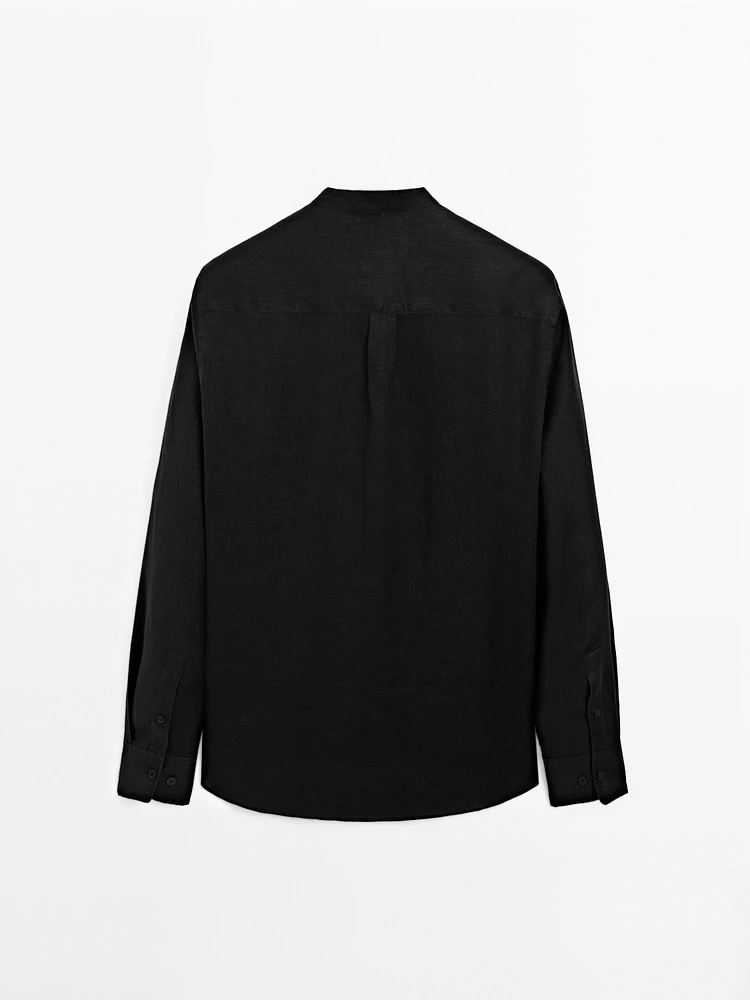 100% linen regular fit stand-up collar shirt
