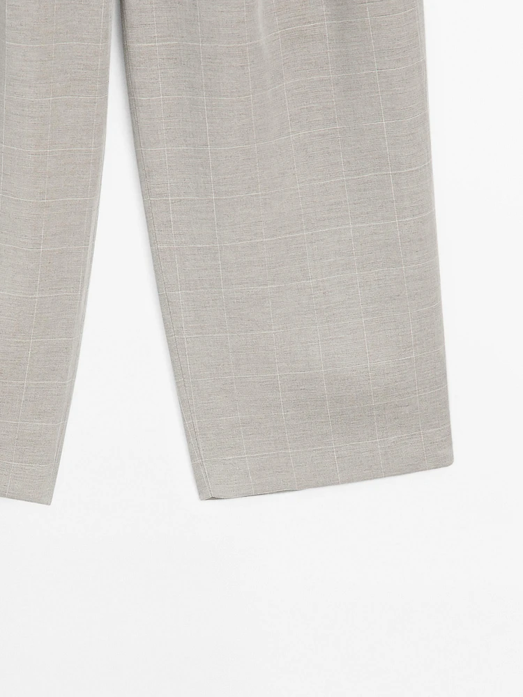 Linen blend check print trousers