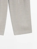 Linen blend check print trousers