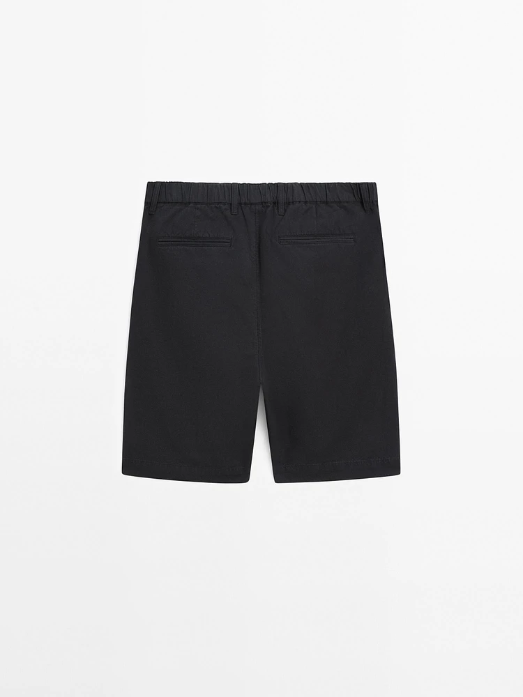 Cotton blend semi-jogger Bermuda shorts