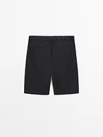 Cotton blend semi-jogger Bermuda shorts