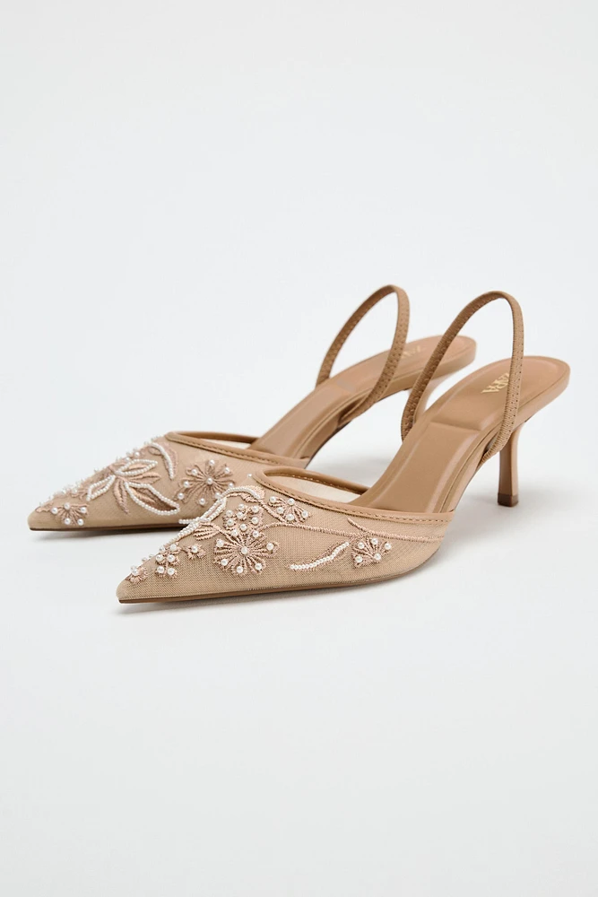 EMBROIDERED MESH SLINGBACK SHOES