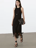Textured knit dress with fringed hem