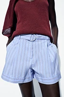 STRIPED BELTED SHORTS