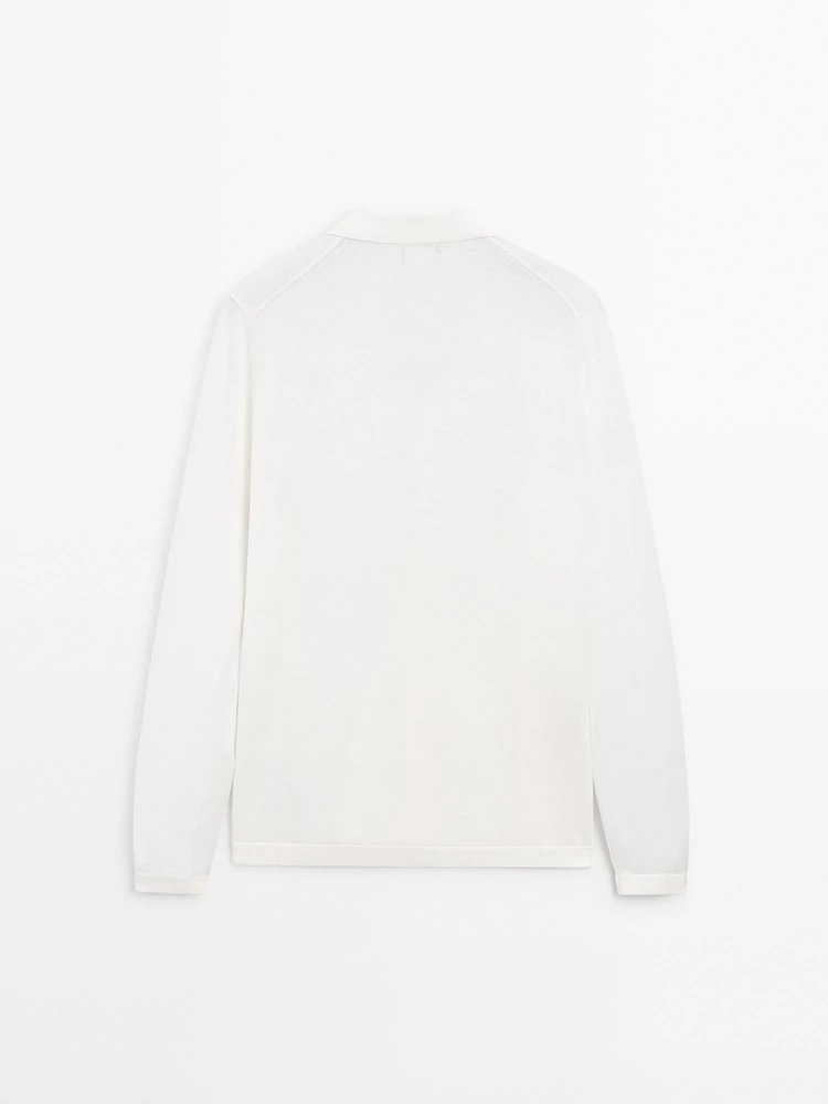 Cotton blend polo collar cardigan
