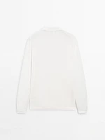 Cotton blend polo collar cardigan