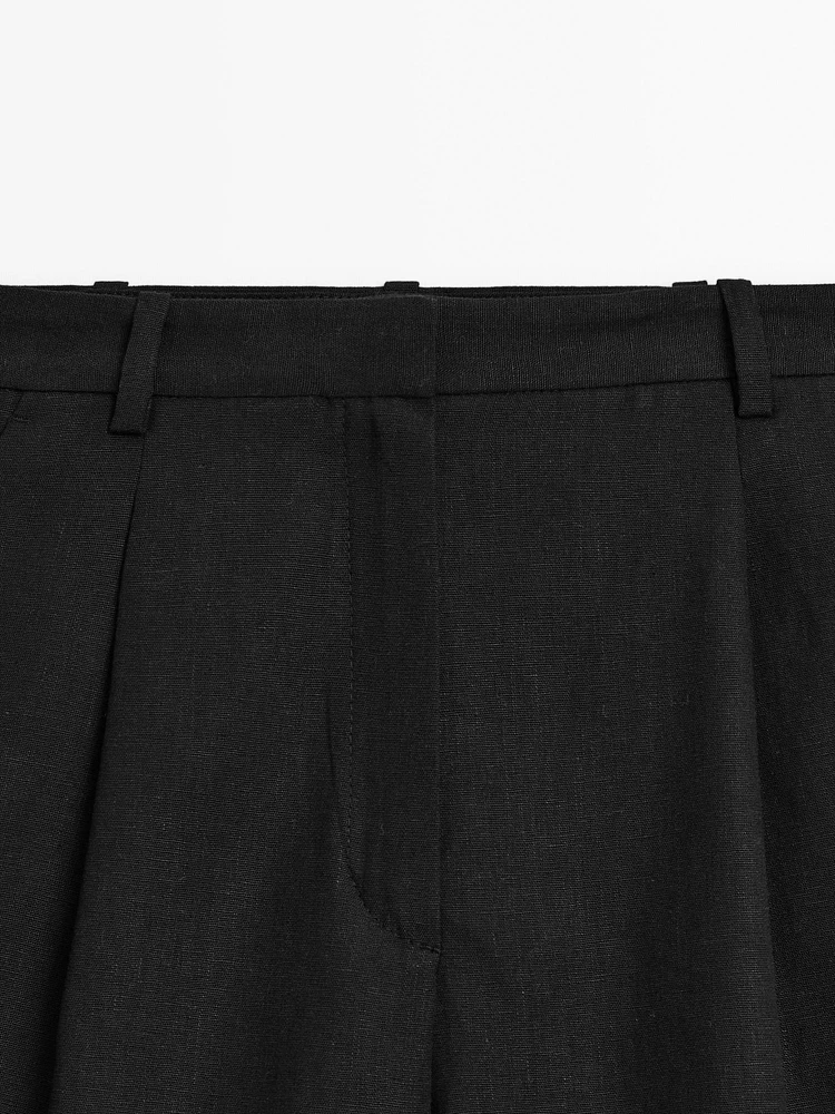 Linen blend darted waist Bermuda shorts