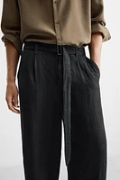 100% LINEN BELTED PANTS