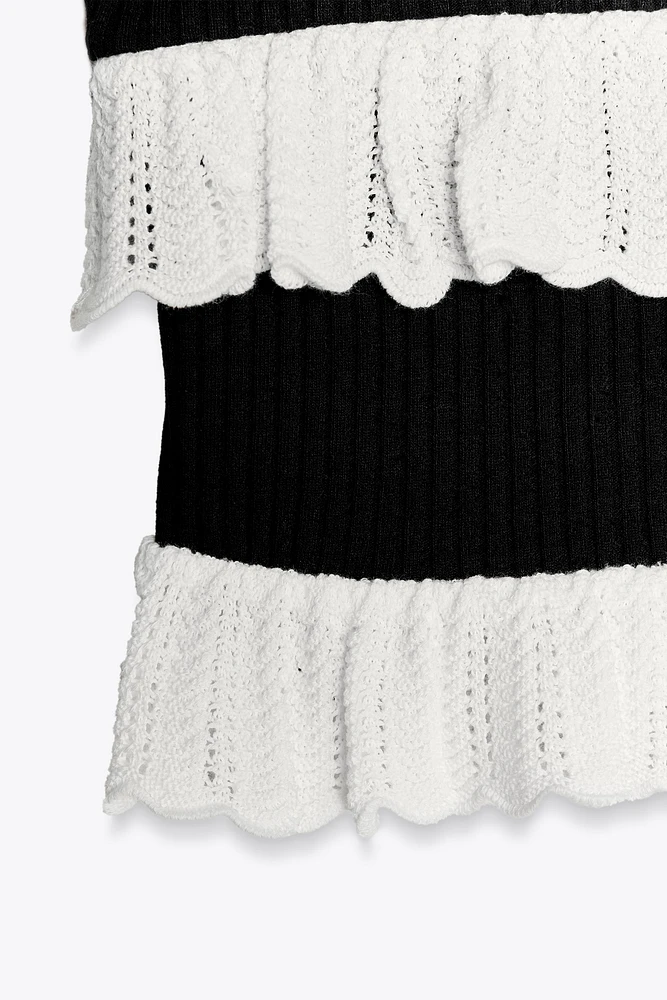 TOP TRICOT À VOLANTS