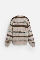 STRIPED TEXTURED OPEN KNIT CARDIGAN