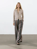 Melange linen blend knit cardigan