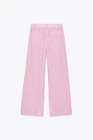 STRIPED POPLIN BELTED PANTS