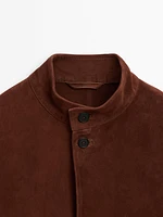 Suede leather stand collar jacket