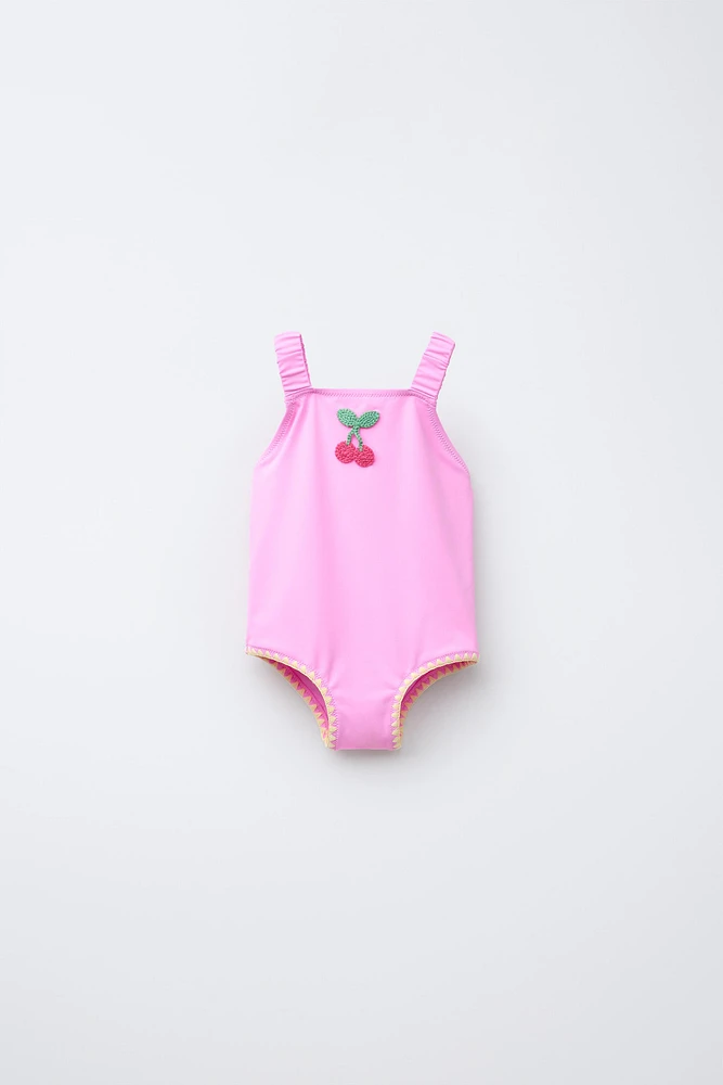 2-6 ANS/ MAILLOT DE BAIN CERISES AU CROCHET