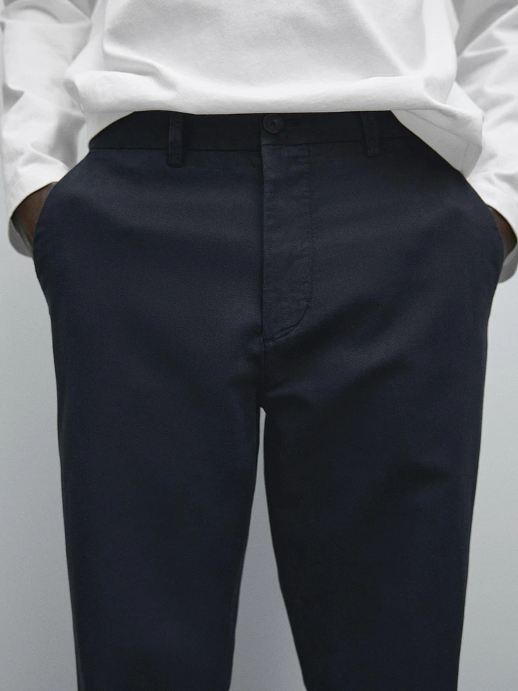 Cotton and linen blend tapered fit trousers
