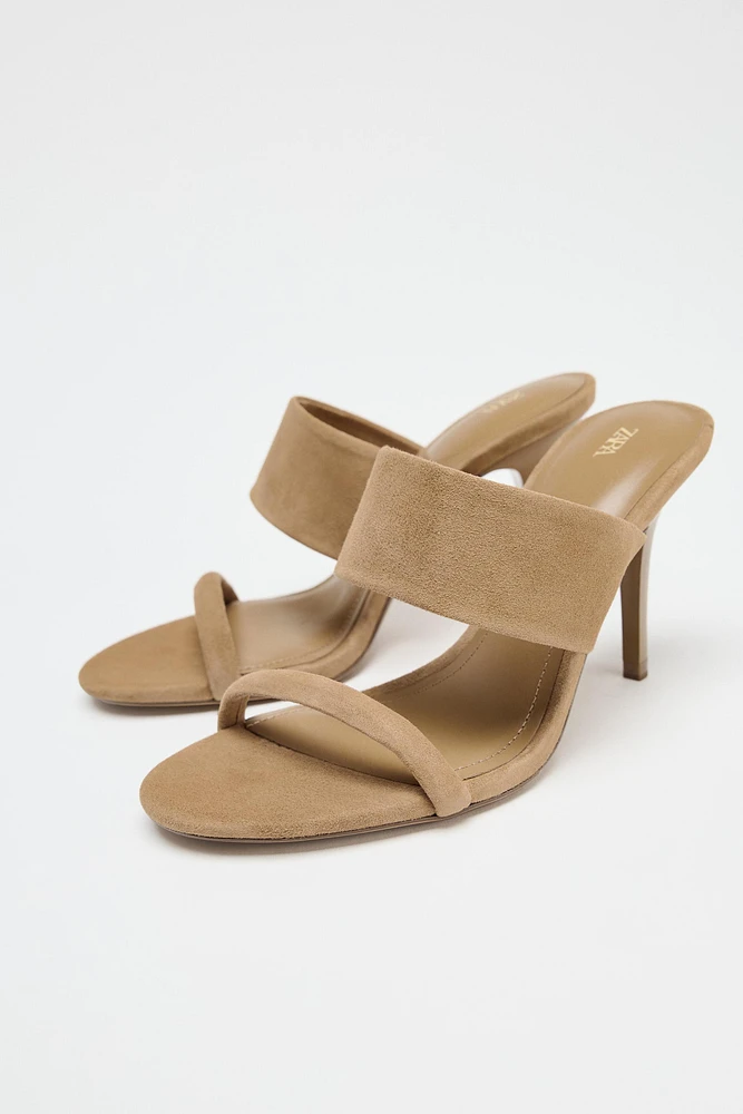 SUEDE STRAPPY HEELED SANDALS