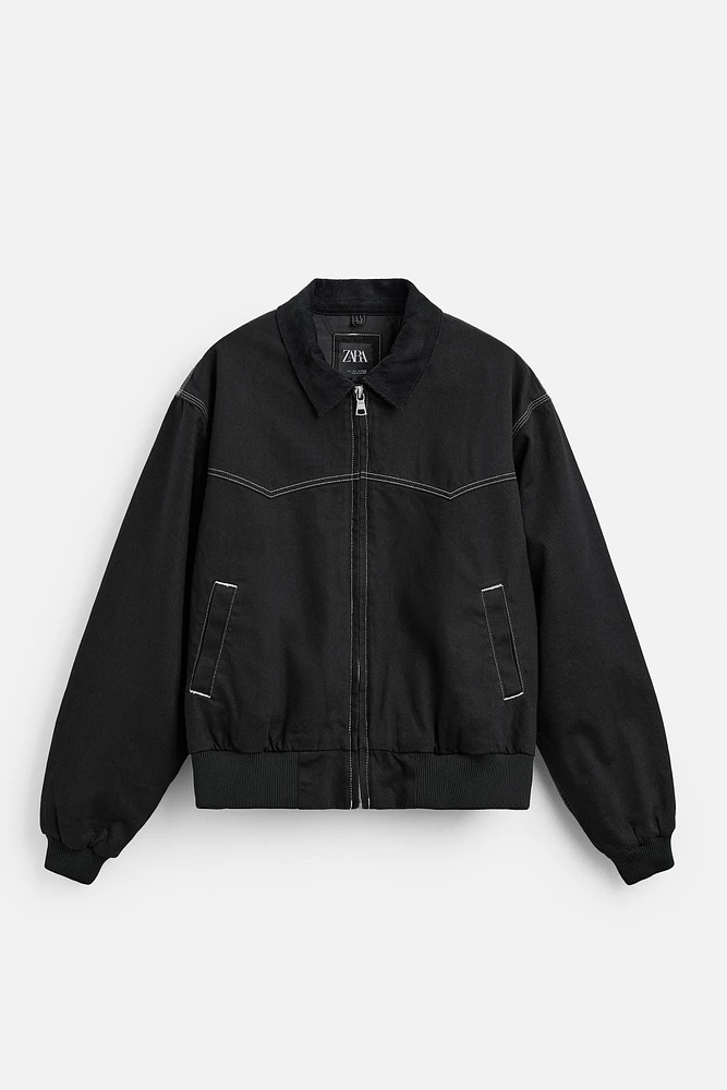 CONTRAST TOPSTITCHING BOMBER JACKET