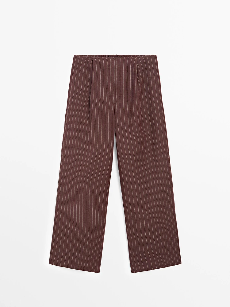 Pantalon fluide à rayures 100 % lin