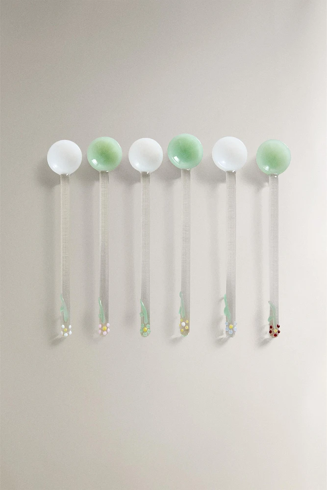 LOT PETITES CUILLÈRES VERRE RECYCLABLE FLEURS (LOT DE 6)