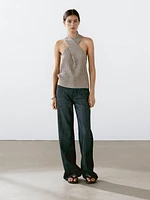 Knit cotton blend crossover top