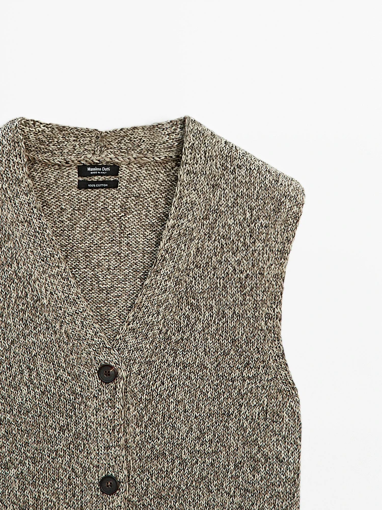 Veste sans manches en maille moulinée à col V