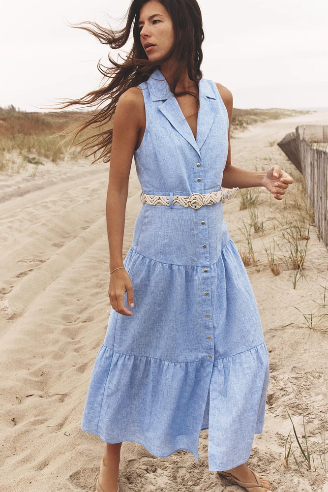 ROBE MI-LONGUE CEINTURE AVEC LIN