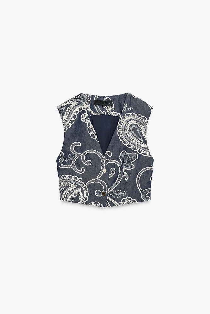 EMBROIDERED CROPPED VEST TOP