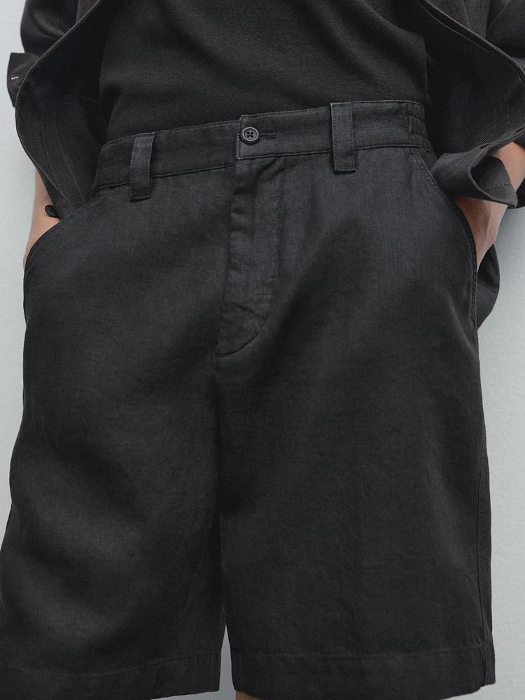 100% linen darted Bermuda shorts