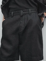100% linen darted Bermuda shorts